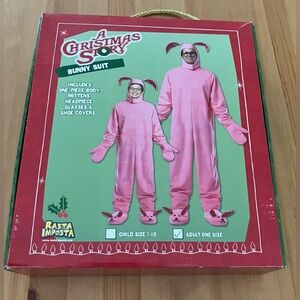 EUC Christmas Story Pink Bunny Suit Adult One Sz Rasta Imposta w/hood feet glove